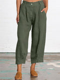 Casual Style Button Solid Color Wide Leg Pocket Cotton Linen Pants Shopvhs.com