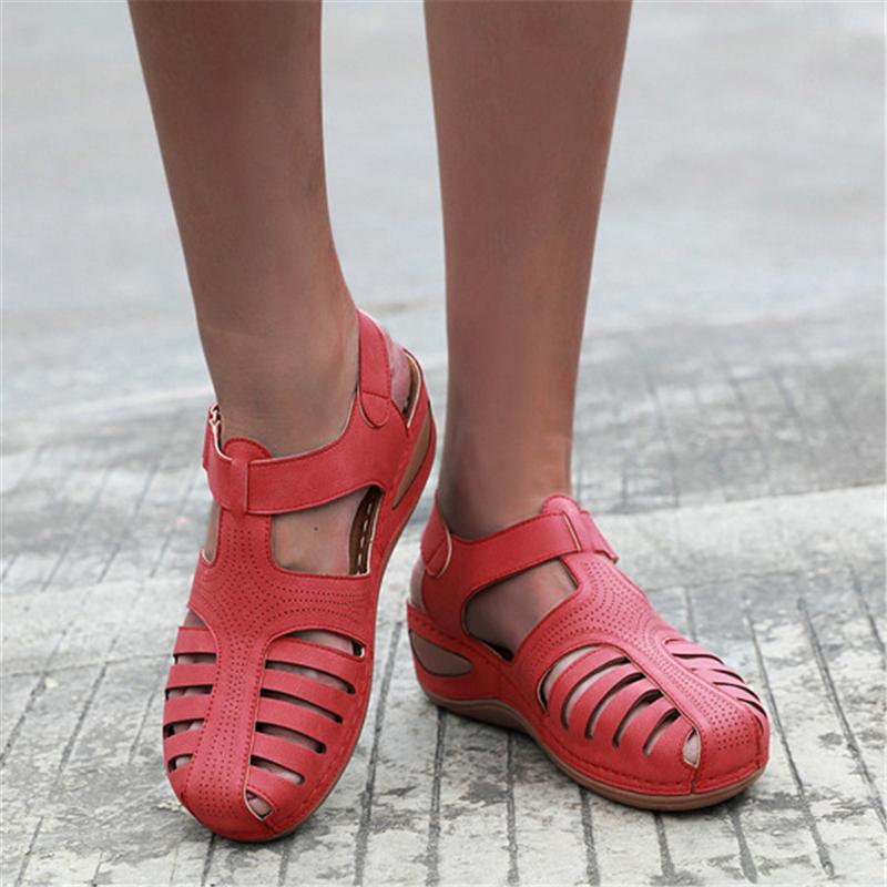 Casual Style Closed-Toe Cutout Velcro Wedge Heel Sandals Shopvhs.com