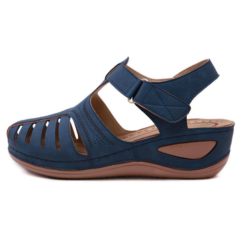 Casual Style Closed-Toe Cutout Velcro Wedge Heel Sandals Shopvhs.com