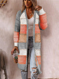 Casual Style Color Block Open Front Long Sleeve Sweater Cardigan Shopvhs.com