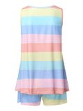 Casual Style Contrast Color 2 Piece Set Round Neck Sleeveless Tank Top + Drawstring Shorts Shopvhs.com