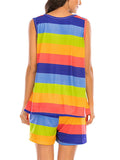 Casual Style Contrast Color 2 Piece Set Round Neck Sleeveless Tank Top + Drawstring Shorts Shopvhs.com