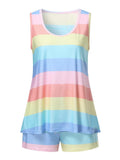 Casual Style Contrast Color 2 Piece Set Round Neck Sleeveless Tank Top + Drawstring Shorts Shopvhs.com