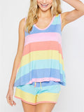 Casual Style Contrast Color 2 Piece Set Round Neck Sleeveless Tank Top + Drawstring Shorts Shopvhs.com