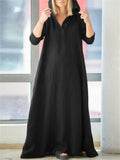 Casual Style Cotton Linen Solid Color Pocket Hooded Maxi Dress Shopvhs.com