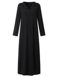 Casual Style Cotton Linen Solid Color Pocket Hooded Maxi Dress Shopvhs.com
