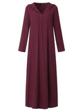 Casual Style Cotton Linen Solid Color Pocket Hooded Maxi Dress Shopvhs.com