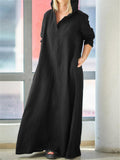 Casual Style Cotton Linen Solid Color Pocket Hooded Maxi Dress Shopvhs.com
