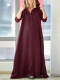 Casual Style Cotton Linen Solid Color Pocket Hooded Maxi Dress Shopvhs.com