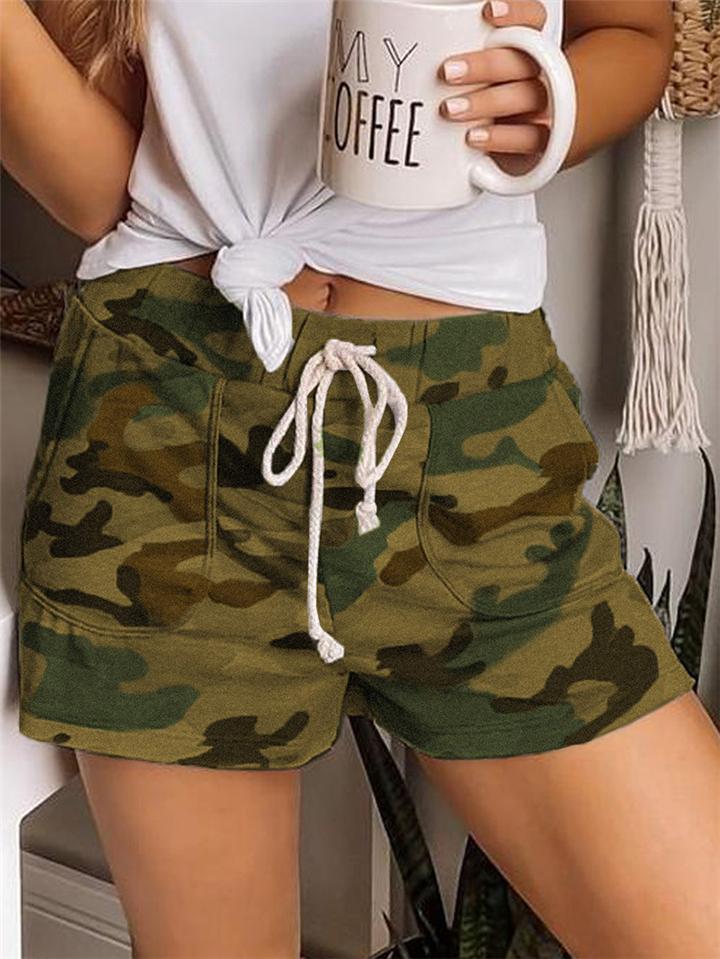 Casual Style Elastic Waist Drawstring Camouflage Pocket Shorts Shopvhs.com