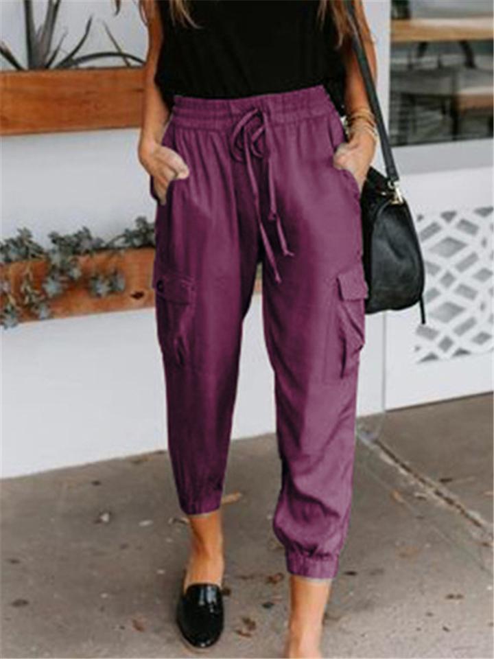 Casual Style Elastic Waistband Multi-Pocket Drawstring Pants Shopvhs.com