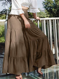 Casual Style Elastic Waistband Pleated Detailing Wide-Leg Full-Length Culottes Shopvhs.com