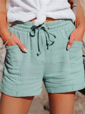 Casual Style Elasticated Drawstring Waistband Cotton-Linen Thigh-Length Pocket Shorts Shopvhs.com