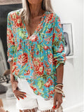Casual Style Floral Printed V Neck Long Sleeve Shirt & Tops Shopvhs.com