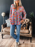 Casual Style Floral Printed V Neck Long Sleeve Shirt & Tops Shopvhs.com