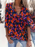 Casual Style Floral Printed V Neck Long Sleeve Shirt & Tops Shopvhs.com