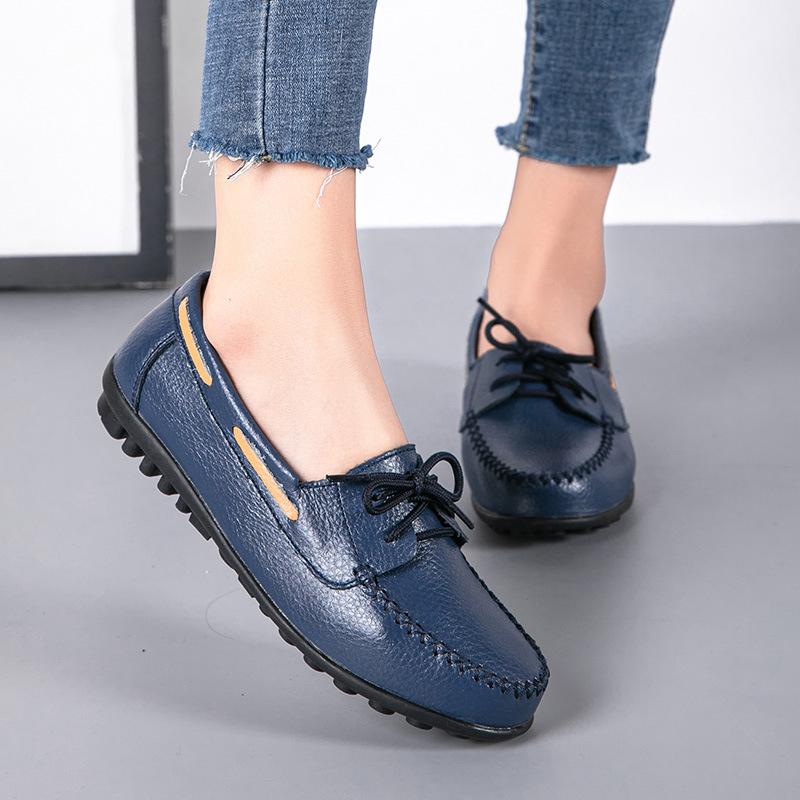 Casual Style Front Lace-Up Lightweight Genuine Leather Loafers Shopvhs.com