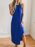 Casual Style Halter Neck Sleeveless Side Cutout Design Midi Dress Shopvhs.com