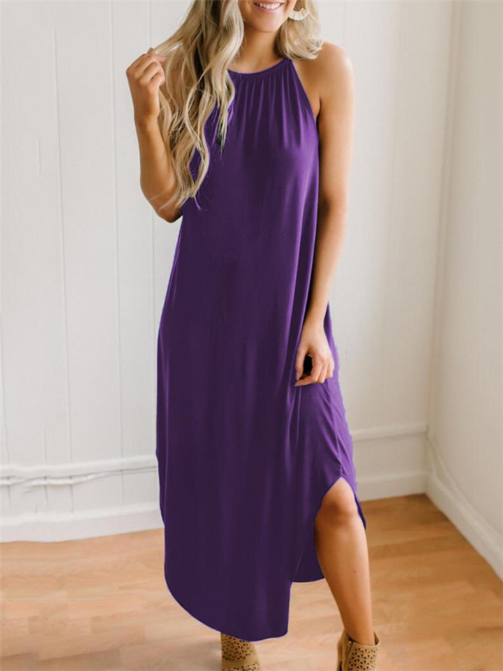 Casual Style Halter Neck Sleeveless Side Cutout Design Midi Dress Shopvhs.com