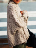 Casual Style High Neck Cable Knit Long Sleeve Pullover Sweater Shopvhs.com