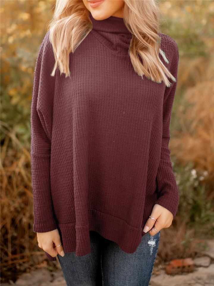 Casual Style High Neck Solid Color Long Sleeve Knitted Pullover Sweater Shopvhs.com