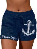 Casual Style High-Rise Anchor Printed Heathered Waist Tie Shorts Shopvhs.com