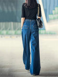 Casual Style High-Rise Contrast Stitching Stonewashed Effect Wide-Leg Pocket Jeans Shopvhs.com