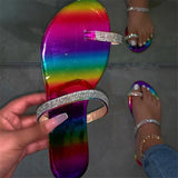Casual Style Lightweight Toe-Ring Rhinestone Deco Flat Slippers Shopvhs.com