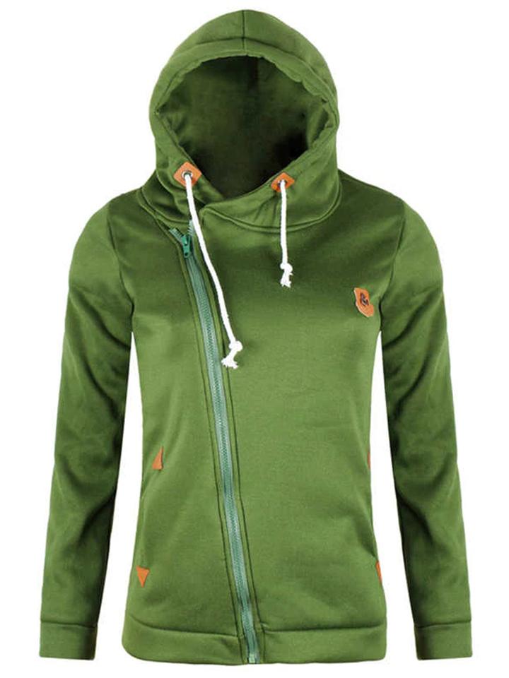 Casual Style Long Sleeve Solid Color Zipper Drawstring Hooded Sweatshirt Shopvhs.com