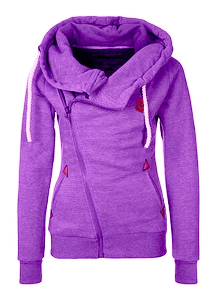 Casual Style Long Sleeve Solid Color Zipper Drawstring Hooded Sweatshirt Shopvhs.com