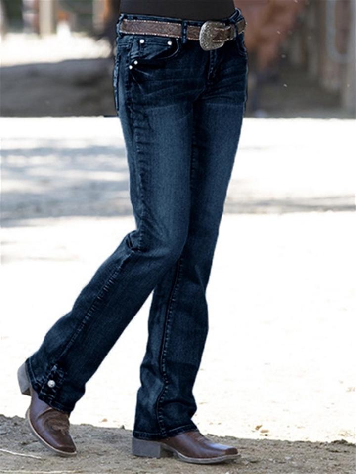 Casual Style Mid-Rise Embroidered Washed Effect Pocket Jeans Shopvhs.com