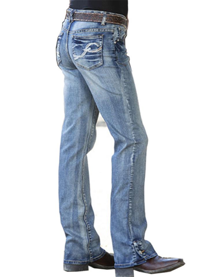 Casual Style Mid-Rise Embroidered Washed Effect Pocket Jeans Shopvhs.com