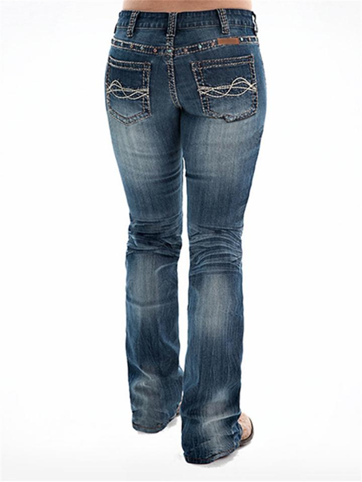 Casual Style Mid Rise Washed Effect Beaded Pocket Denim Pants Shopvhs.com