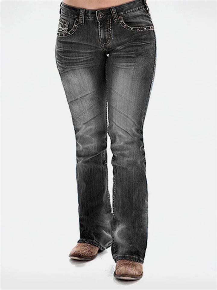 Casual Style Mid Rise Washed Effect Beaded Pocket Denim Pants Shopvhs.com