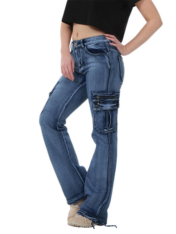 Casual Style Mid-Rise Washed Effect Pocket Straight Leg Jeans Shopvhs.com