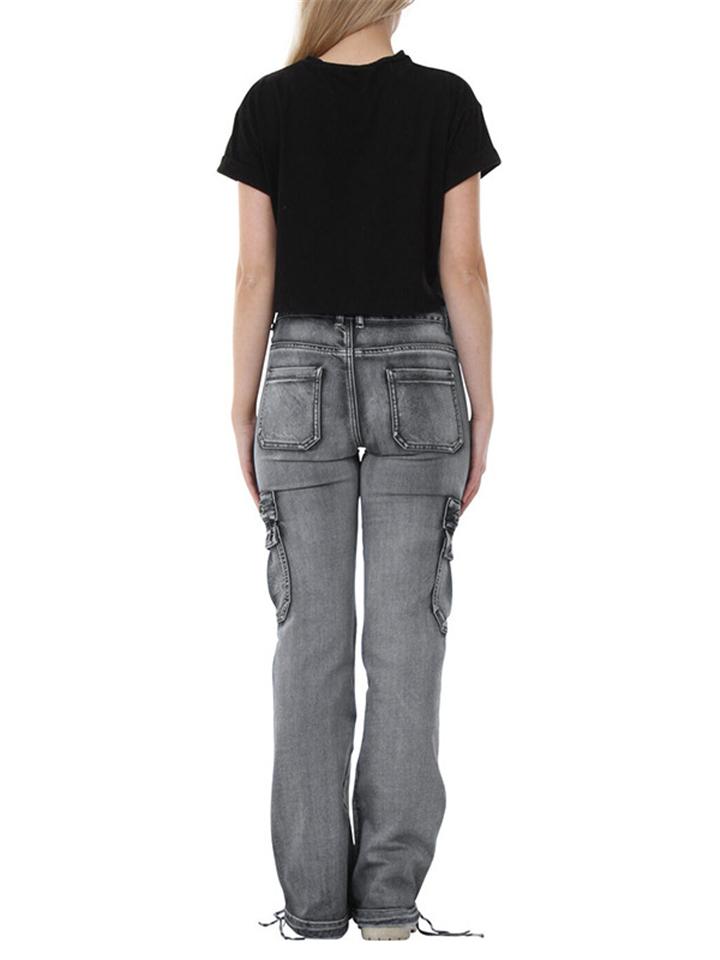 Casual Style Mid-Rise Washed Effect Pocket Straight Leg Jeans Shopvhs.com