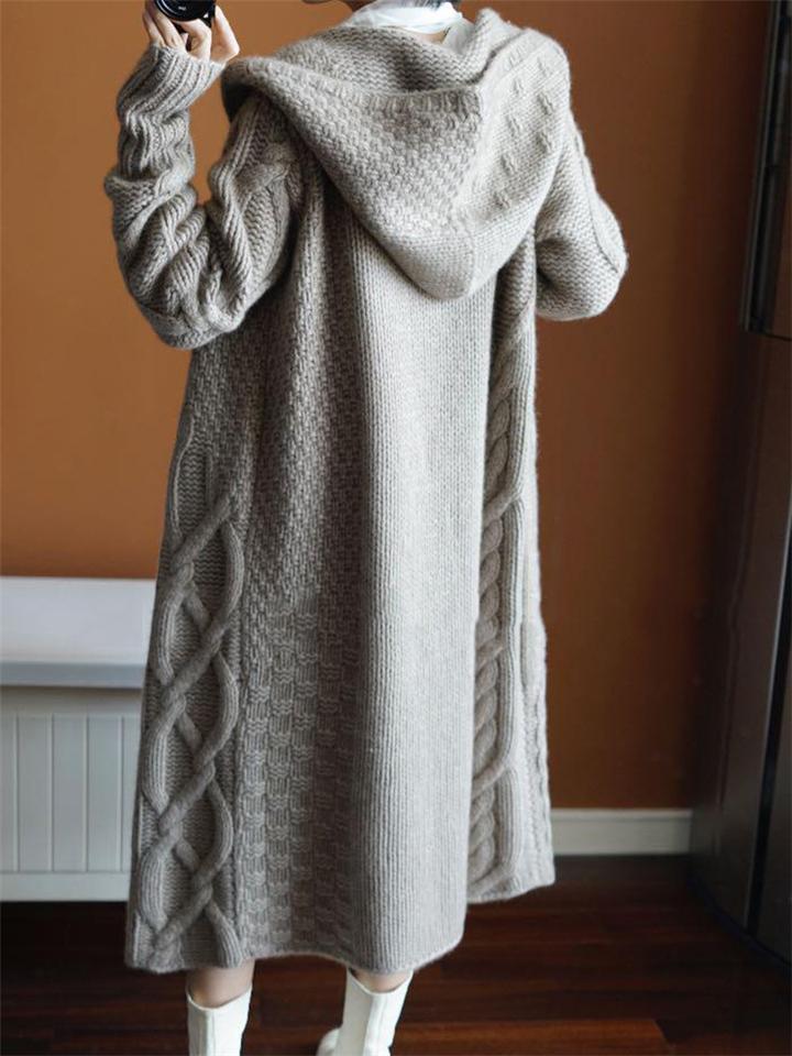 Casual Style Open Front Solid Color Ribbed Knit Hooded Sweater Shopvhs.com