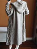 Casual Style Open Front Solid Color Ribbed Knit Hooded Sweater Shopvhs.com