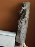 Casual Style Open Front Solid Color Ribbed Knit Hooded Sweater Shopvhs.com