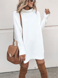 Casual Style Pullover Turtleneck Solid Color Knitted Sweater Dress Shopvhs.com