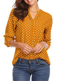 Casual Style Pullover V Neck Polka Dot Long Sleeve Silky Blouses Shopvhs.com