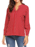 Casual Style Pullover V Neck Polka Dot Long Sleeve Silky Blouses Shopvhs.com