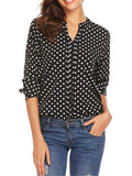 Casual Style Pullover V Neck Polka Dot Long Sleeve Silky Blouses Shopvhs.com