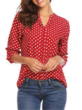 Casual Style Pullover V Neck Polka Dot Long Sleeve Silky Blouses Shopvhs.com