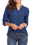 Casual Style Pullover V Neck Polka Dot Long Sleeve Silky Blouses Shopvhs.com