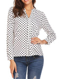 Casual Style Pullover V Neck Polka Dot Long Sleeve Silky Blouses Shopvhs.com