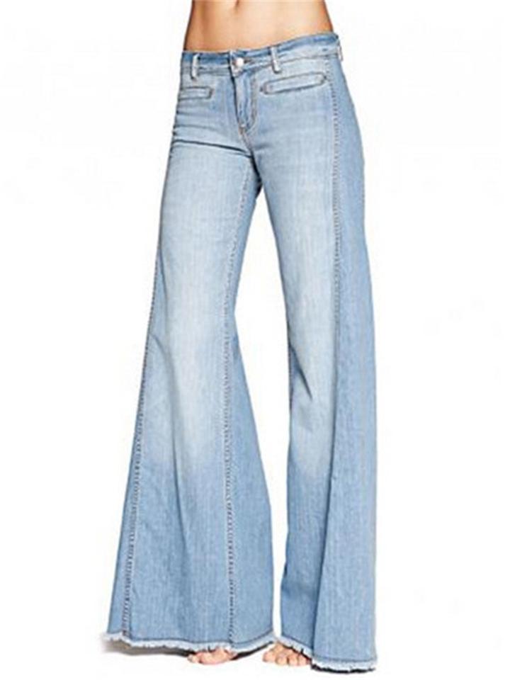 Casual Style Ripped Hem Washed Effect Straight Denim Pants Shopvhs.com