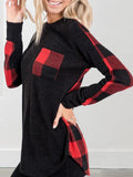 Casual Style Round Neck Back Contrasting Plaid Chest Pocket Tops Shopvhs.com