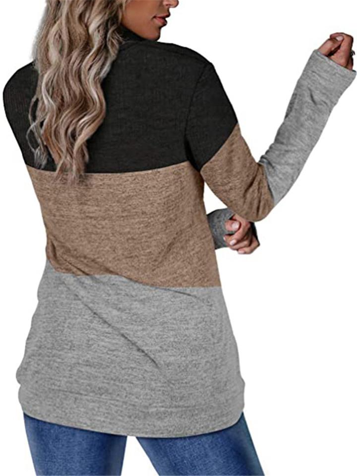 Casual Style Round Neck Contrasting Long Sleeve Tops Shopvhs.com