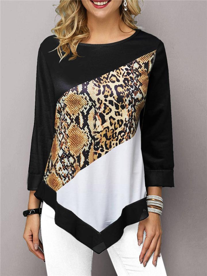 Casual Style Round Neck Floral Printed 3/4 Sleeve Asymmetric Hem Tops Shopvhs.com